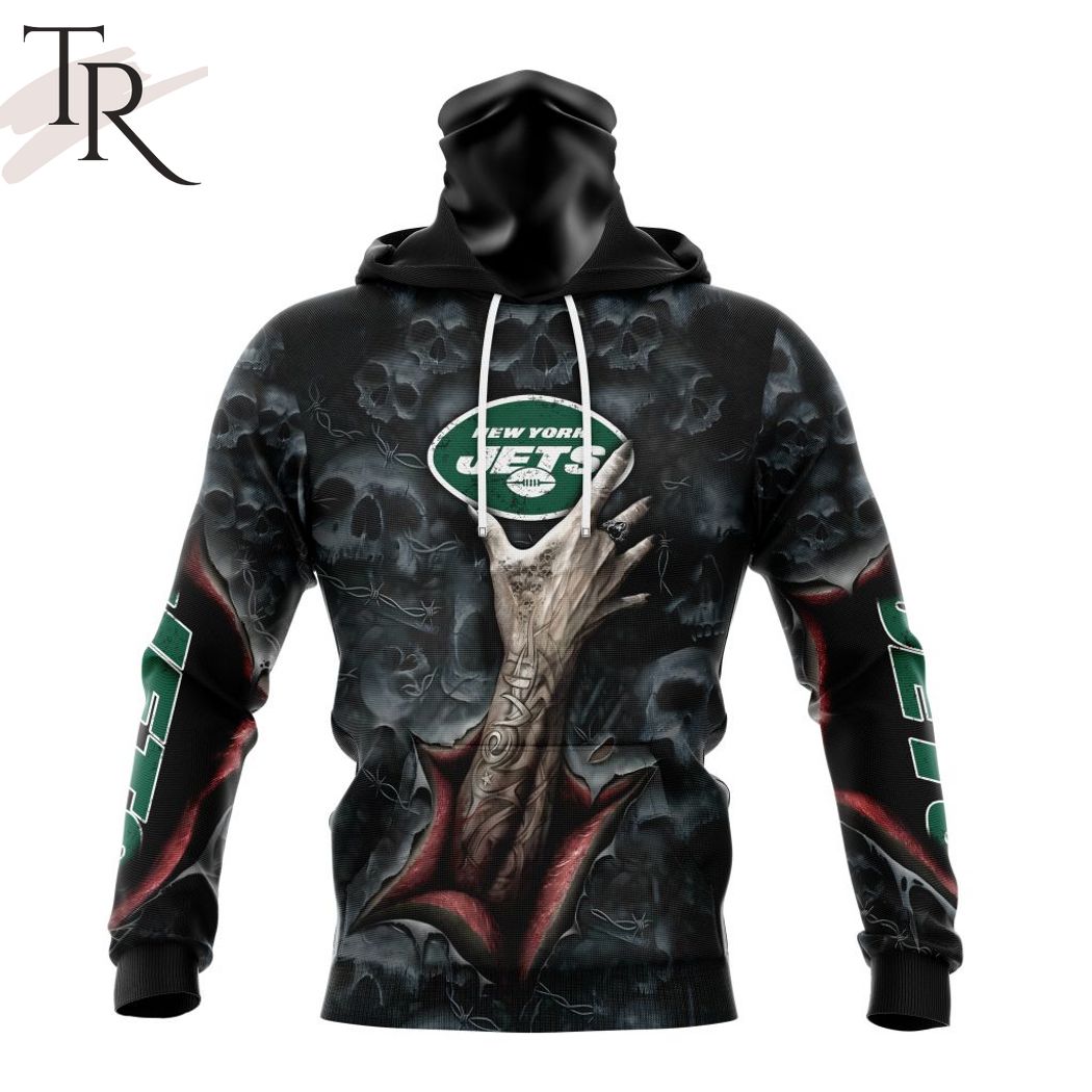 New 2025 NEW] NFL New York Jets Special Horror Skull Art Design Custom Hoodie - Image 4